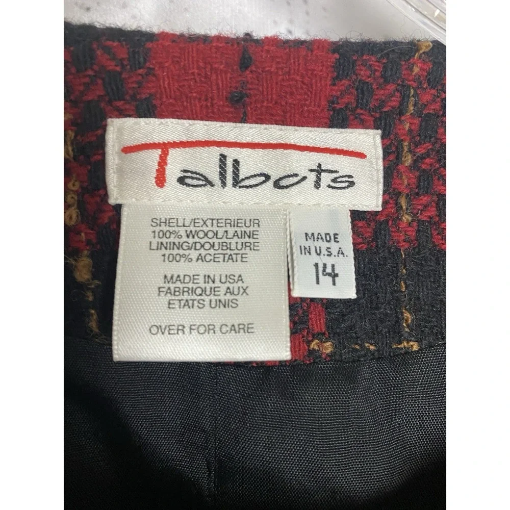 Talbots Petite Vintage Wool Red‎ Black Plaid Blazer Pearl Buttons 14 Clueless